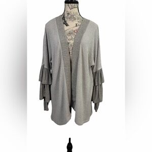 L. Love Chic Gray Open Front Cardigan with Ruffled Sleeves Size M Boho Chic